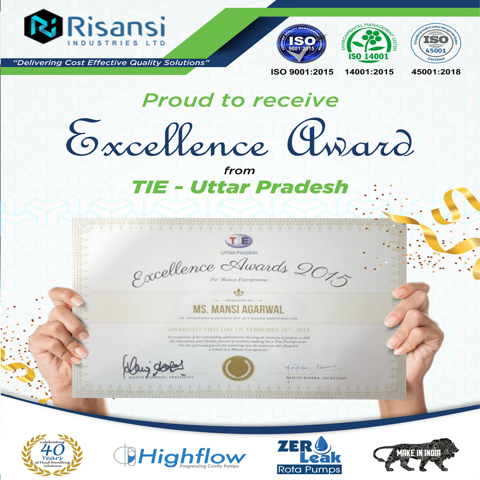 Proud to receive Excellence Award from TIE Uttar Pradesh