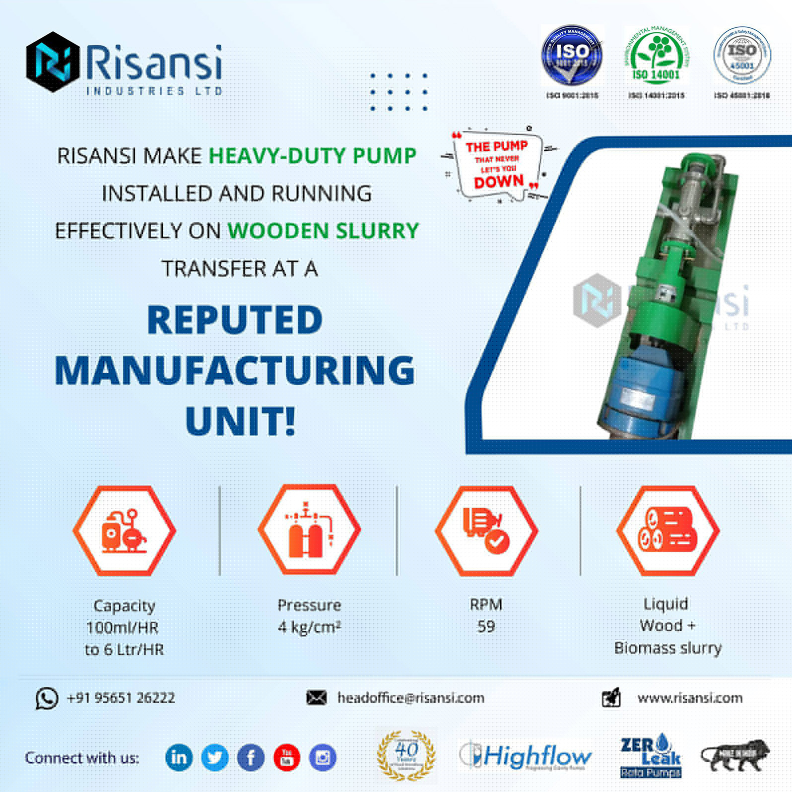 RIL Make Pump Installed for Slurry Transfer