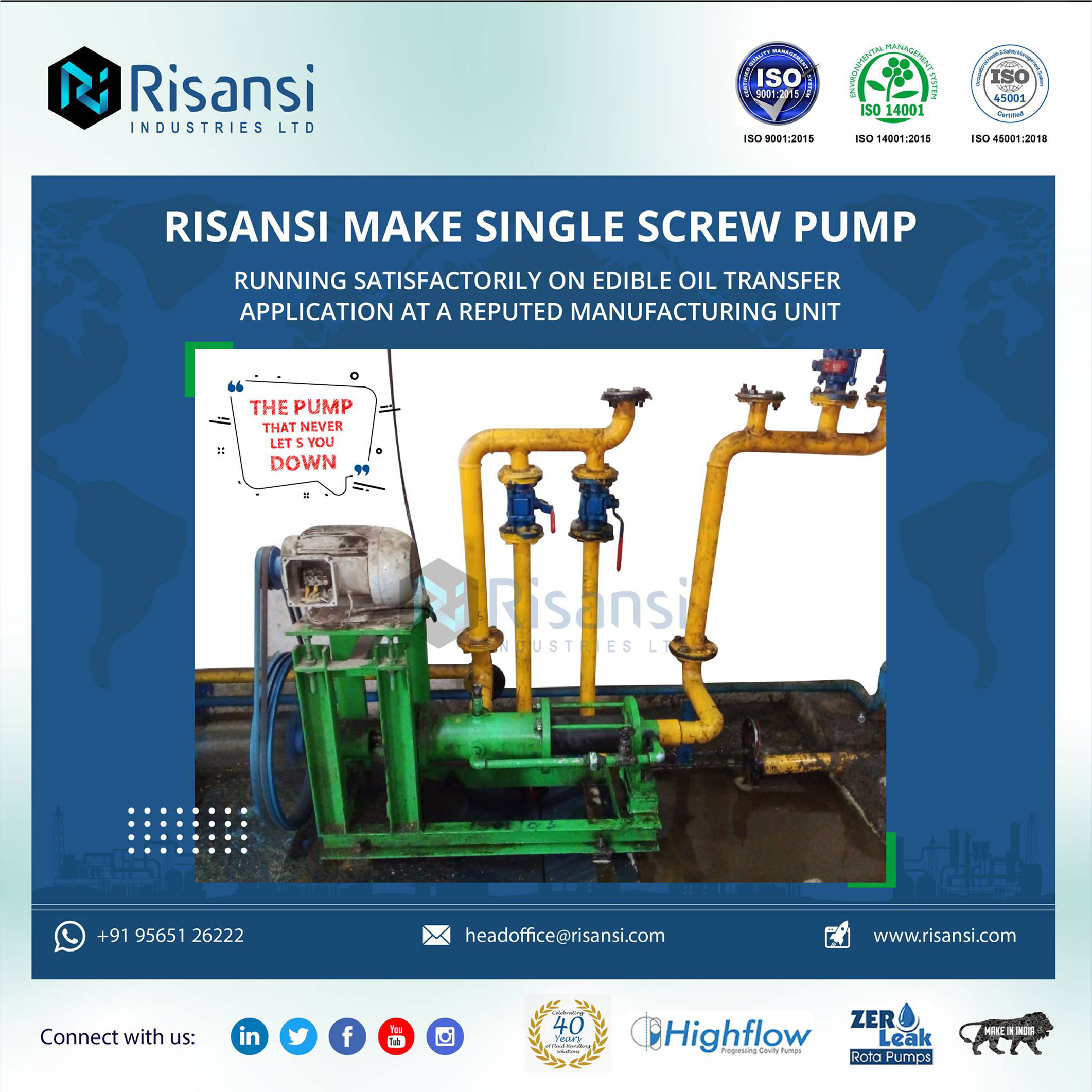 RIL Make Pump Installed in Edible Oil Industry