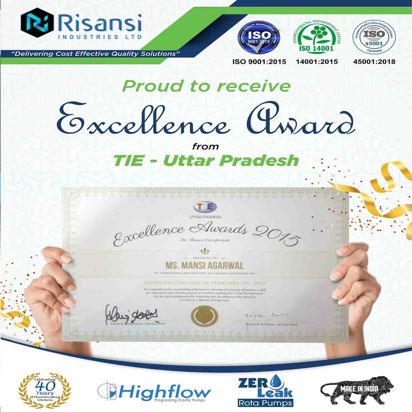 Proud to receive Excellence Award from TIE Uttar Pradesh